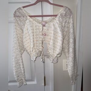 NWT Red Carter White & Gold Cropped Blouse Small